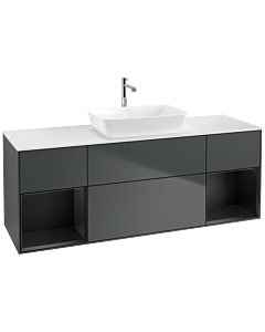 Villeroy und Boch Finion Waschtischunterschrank F861PDHG 160cm, Abdeckplatte white matt, Regale Black matt lacquer, Midnight Blue Matt Lacquer