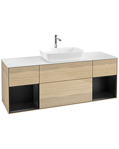 Villeroy und Boch Finion Villeroy und Boch F861PDPC 160cm, plaque de finition blanc mat, étagères laqué noir mat, Oak Veneer