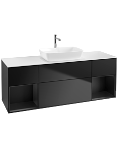 Villeroy und Boch Finion Villeroy und Boch F861PDPD 160cm, plaque de recouvrement blanc mat, étagères laqué noir mat, laqué noir mat