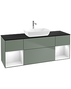 Villeroy und Boch Finion Villeroy und Boch F862GFGM 160cm, plaque de finition noir mat, étagères laqué blanc brillant, Olive Matt Lacquer