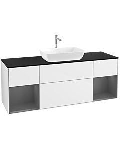 Villeroy und Boch Finion Villeroy und Boch F862GKGF 160cm, plaque de finition noir mat, étagères laqué anthracite mat, laqué blanc brillant