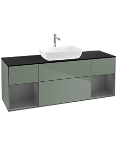 Villeroy und Boch Finion Villeroy und Boch F862GKGM 160cm, plaque de finition noir mat, étagères Laque anthracite mat, Olive Matt Lacquer