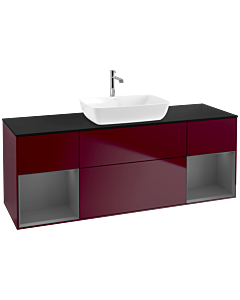 Villeroy und Boch Finion Waschtischunterschrank F862GKHB 160cm, Abdeckplatte black matt, Regale Anthracite matt lacquer, Peony Matt