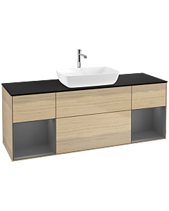 Villeroy und Boch Finion Villeroy und Boch F862GKPC 160cm, plaque de finition noir mat, étagères laqué anthracite mat, Oak Veneer