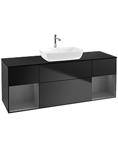 Villeroy und Boch Finion Waschtischunterschrank F862GKPD 160cm, Abdeckplatte black matt, Regale Anthracite matt lacquer, Black matt lacquer