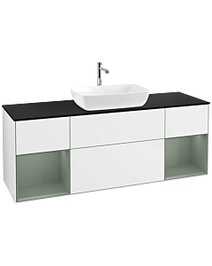 Villeroy und Boch Finion Villeroy und Boch F862GMGF 160cm, plaque de finition noir mat, étagères laqué mat olive, laqué blanc brillant