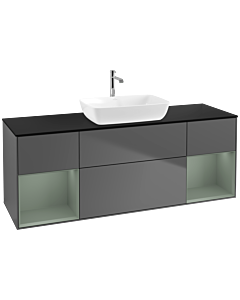 Villeroy und Boch Finion Waschtischunterschrank F862GMGK 160cm, Abdeckplatte black matt, Regale Olive matt lacquer, Anthracite matt