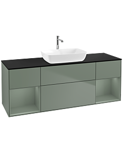 Villeroy und Boch Finion Villeroy und Boch F862GMGM 160cm, plaque de finition noir mat, étagères olive laqué mat, Olive Matt Lacquer