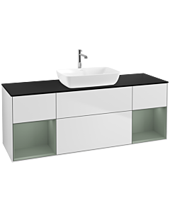 Villeroy und Boch Finion Villeroy und Boch F862GMMT 160cm, plaque de finition noir mat, étagères laqué mat olive, laqué mat blanc