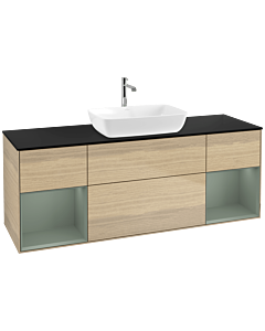 Villeroy und Boch Finion Villeroy und Boch F862GMPC 160cm, plaque de finition noir mat, étagères olive laqué mat, Oak Veneer