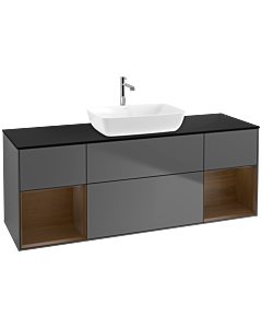 Villeroy und Boch Finion Villeroy und Boch F862GNGK 160cm, plaque de finition noir mat, étagères Walnut Veneer , anthracite mat