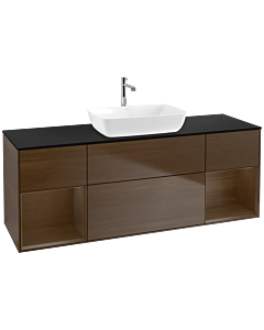 Villeroy und Boch Finion Waschtischunterschrank F862GNGN 160cm, Abdeckplatte black matt, Regale Walnut Veneer, Walnut veneer