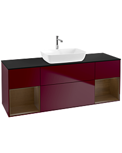 Villeroy und Boch Finion Waschtischunterschrank F862GNHB 160cm, Abdeckplatte black matt, Regale Walnut Veneer, Peony Matt