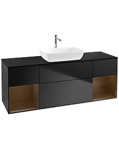 Villeroy und Boch Finion Waschtischunterschrank F862GNPD 160cm, Abdeckplatte black matt, Regale Walnut Veneer, Black matt lacquer