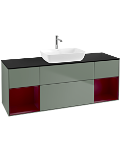 Villeroy und Boch Finion Waschtischunterschrank F862HBGM 160cm, Abdeckplatte black matt, Regale Peony matt lacquer, Olive Matt Lacquer