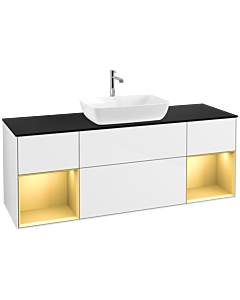 Villeroy und Boch Finion Villeroy und Boch F862HFGF 160cm, couvercle noir mat, étagères laqué or mat, laqué blanc brillant