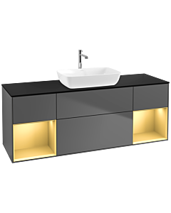 Villeroy und Boch Finion Waschtischunterschrank F862HFGK 160cm, Abdeckplatte black matt, Regale Gold matt lacquer, Anthracite matt