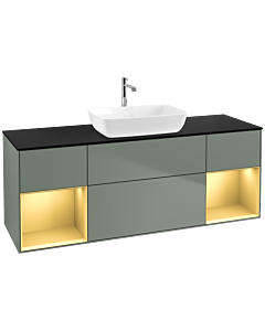 Villeroy und Boch Finion Villeroy und Boch F862HFGM 160cm, plaque de finition noir mat, étagères laqué or mat, Olive Matt Lacquer