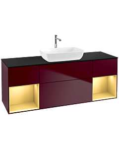 Villeroy und Boch Finion Waschtischunterschrank F862HFHB 160cm, Abdeckplatte black matt, Regale Gold matt lacquer, Peony Matt