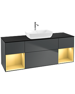 Villeroy und Boch Finion Waschtischunterschrank F862HFHG 160cm, Abdeckplatte black matt, Regale Gold matt lacquer, Midnight Blue Matt Lacquer