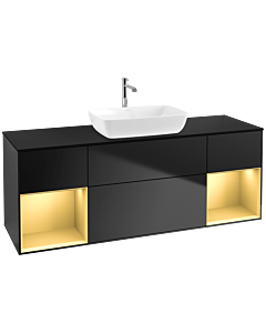 Villeroy und Boch Finion Waschtischunterschrank F862HFPD 160cm, Abdeckplatte black matt, Regale Gold matt lacquer, Black matt lacquer
