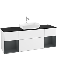 Villeroy und Boch Finion Waschtischunterschrank F862HGGF 160cm, Abdeckplatte black matt, Regale Midnight matt lacquer, Glossy white lacquer