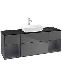 Villeroy und Boch Finion Waschtischunterschrank F862HGGK 160cm, Abdeckplatte black matt, Regale Midnight matt lacquer, Anthracite matt