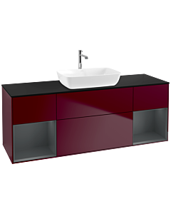 Villeroy und Boch Finion Waschtischunterschrank F862HGHB 160cm, Abdeckplatte black matt, Regale Midnight matt lacquer, Peony Matt