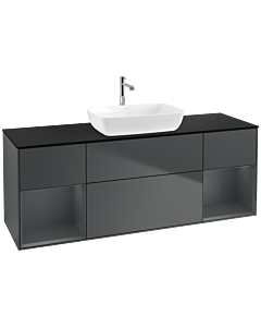 Villeroy und Boch Finion Waschtischunterschrank F862HGHG 160cm, Abdeckplatte black matt, Regale Midnight matt lacquer, Midnight Blue Matt Lacquer