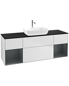 Villeroy und Boch Finion Villeroy und Boch F862HGMT 160cm, plaque de finition noir mat, étagères laqué mat minuit, laqué mat blanc