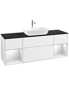 Villeroy und Boch Finion Villeroy und Boch F862MTGF 160cm, plaque de finition noir mat, étagères laqué blanc mat, laqué blanc brillant
