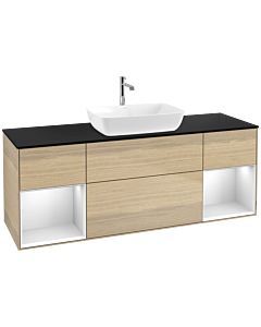 Villeroy und Boch Finion Villeroy und Boch F862MTPC 160cm, plaque de finition noir mat, étagères laqué blanc mat, Oak Veneer