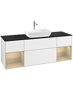 Villeroy und Boch Finion Waschtischunterschrank F862PCGF 160cm, Abdeckplatte black matt, Regale Oak Veneer, Glossy white lacquer