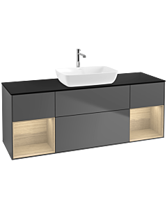 Villeroy und Boch Finion Waschtischunterschrank F862PCGK 160cm, Abdeckplatte black matt, Regale Oak Veneer, Anthracite matt