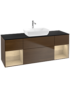 Villeroy und Boch Finion Waschtischunterschrank F862PCGN 160cm, Abdeckplatte black matt, Regale Oak Veneer, Walnut veneer