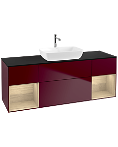 Villeroy und Boch Finion Waschtischunterschrank F862PCHB 160cm, Abdeckplatte black matt, Regale Oak Veneer, Peony Matt