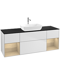 Villeroy und Boch Finion Villeroy und Boch F862PCMT 160cm, plaque de finition noir mat, étagères Oak Veneer , laqué blanc mat