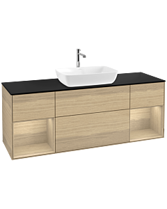 Villeroy und Boch Finion Waschtischunterschrank F862PCPC 160cm, Abdeckplatte black matt, Regale Oak Veneer, Oak Veneer
