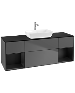 Villeroy und Boch Finion Waschtischunterschrank F862PDGK 160cm, Abdeckplatte black matt, Regale Black matt lacquer, Anthracite matt