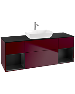 Villeroy und Boch Finion Villeroy und Boch F862PDHB 160cm, plaque de finition noir mat, étagères laqué noir mat, Peony Matt