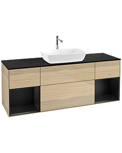 Villeroy und Boch Finion Waschtischunterschrank F862PDPC 160cm, Abdeckplatte black matt, Regale Black matt lacquer, Oak Veneer