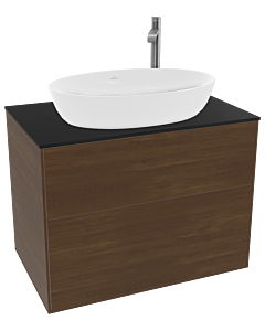Villeroy und Boch Finion Waschtischunterschrank F87200GN 80x60,3cm, Abdeckplatte black matt, Walnut veneer