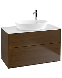 Villeroy und Boch Finion Waschtischunterschrank F88100GN 100x60,3cm, Abdeckplatte white matt, Walnut veneer