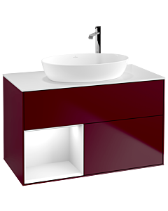 Villeroy und Boch Finion Villeroy und Boch F891GFHB 100cm, plaque de recouvrement blanc mat, étagères Laque blanche brillante, Peony Matt