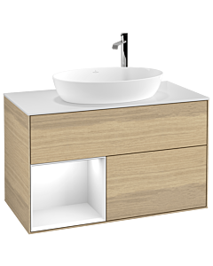 Villeroy und Boch Finion Villeroy und Boch Finion F891GFPC 100cm, cover plate white matt, shelves Glossy white lacquer, Oak Veneer