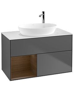 Villeroy und Boch Finion Villeroy und Boch Finion F891GNGK 100cm, cover plate white matt, shelves Walnut Veneer , anthracite matt