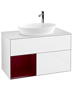 Villeroy und Boch Finion Waschtischunterschrank F891HBGF 100cm, Abdeckplatte white matt, Regale Peony matt lacquer, Glossy white lacquer