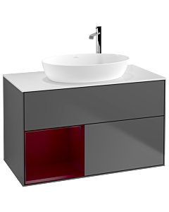 Villeroy und Boch Finion Waschtischunterschrank F891HBGK 100cm, Abdeckplatte white matt, Regale Peony matt lacquer, Anthracite matt