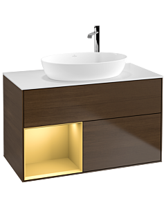 Villeroy und Boch Finion Villeroy und Boch Finion F891HFGN 100cm, cover plate white matt, shelves gold matt lacquer, walnut veneer
