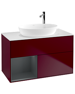 Villeroy und Boch Finion Waschtischunterschrank F891HGHB 100cm, Abdeckplatte white matt, Regale Midnight matt lacquer, Peony Matt